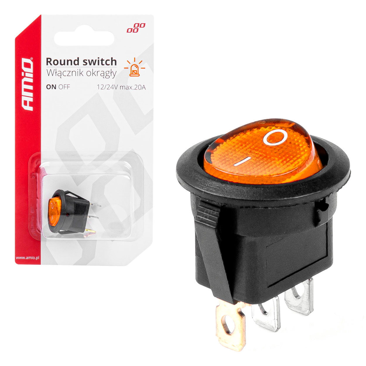 INTERRUPTOR REDONDO LUZ AMARELA 12V/24V 20A ON/OFF