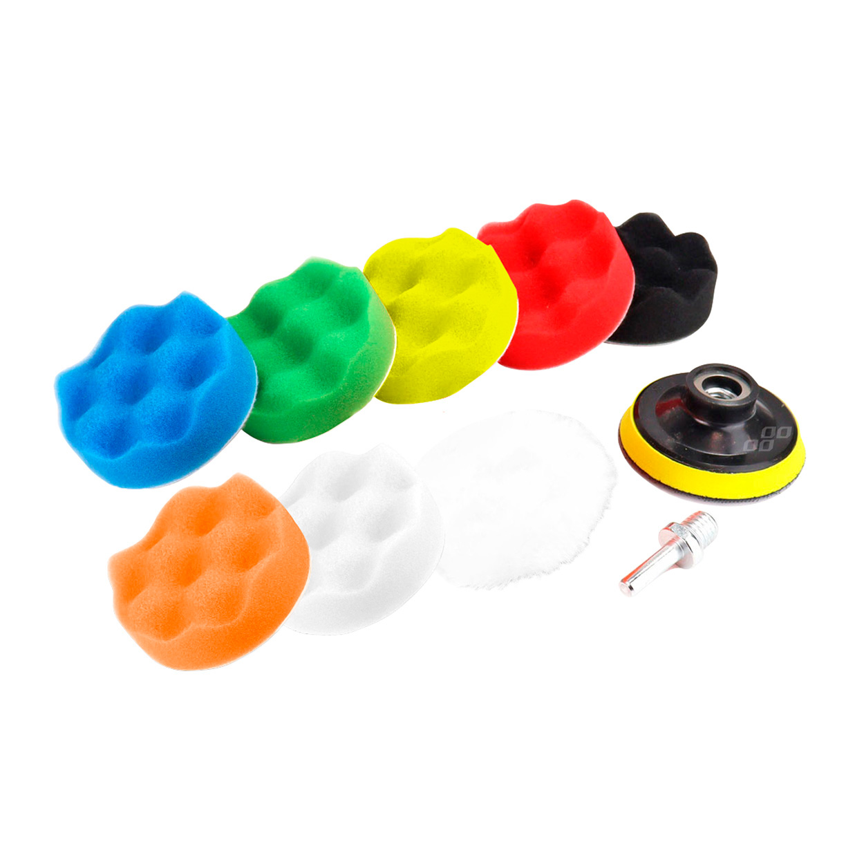 JOGO 7 ESPONJAS POLIMENTO +BASE +DISCO VELCRO +ADAPTADOR