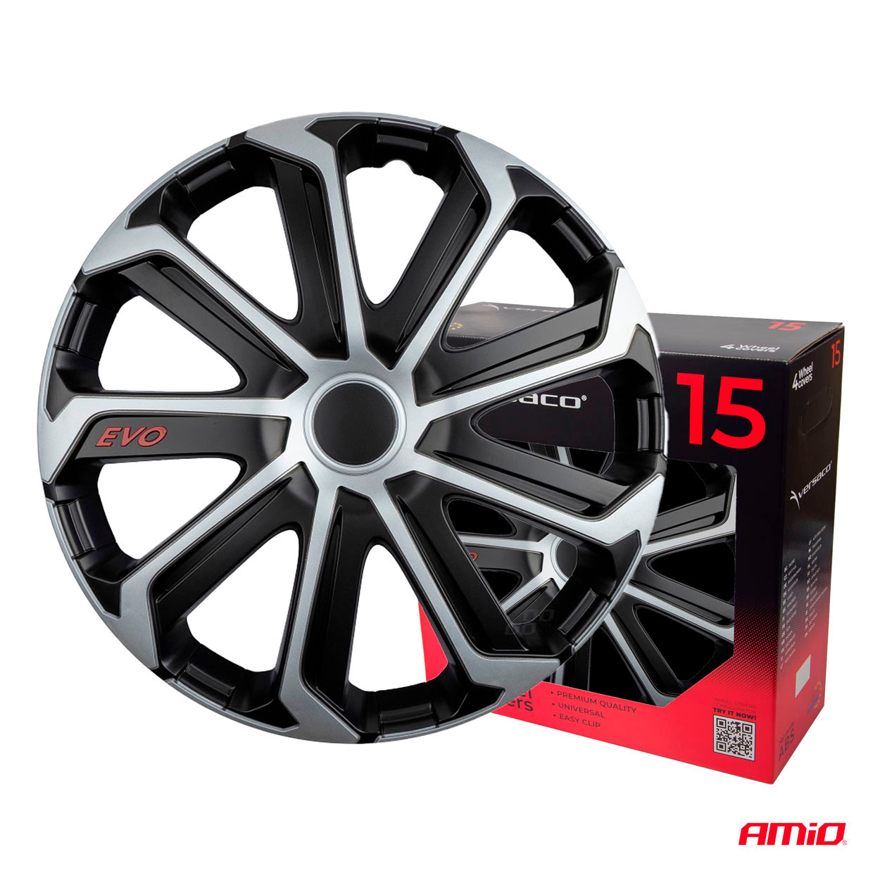 TAMPÃO RODA EVO PRETO PRATA 15" BOX 4PCS