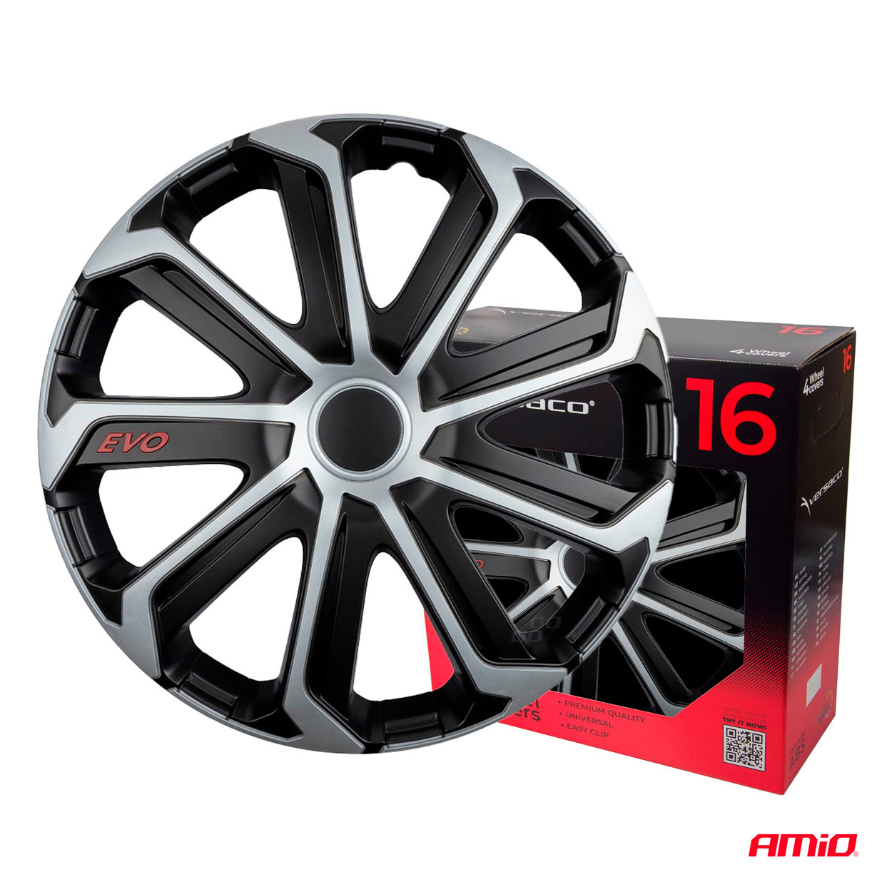 TAMPÃO RODA EVO PRETO PRATA 16" BOX 4PCS