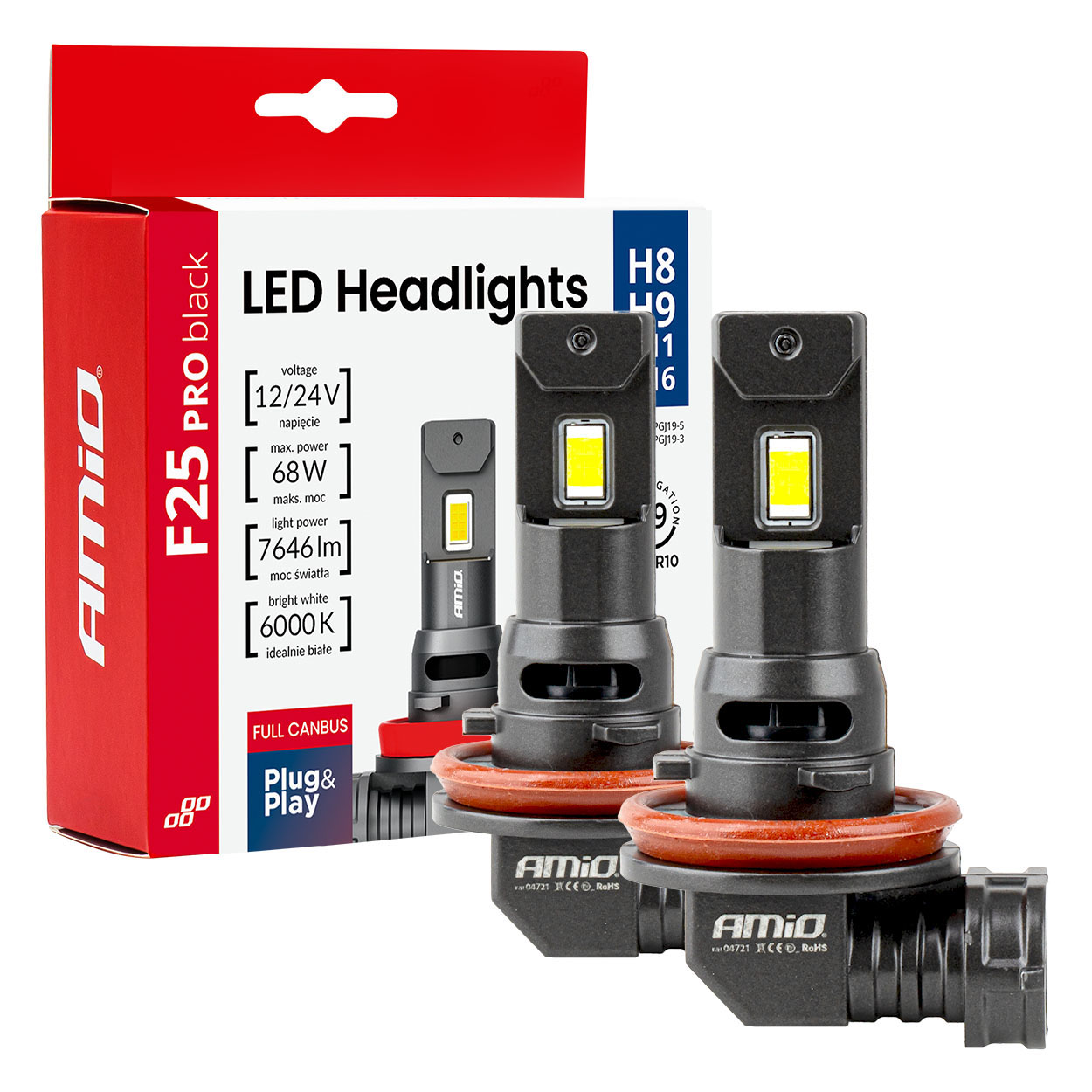 KIT LED AMIO F25 PRO FULL CANBUS H8 H9 H11 H16 9-24V 68W