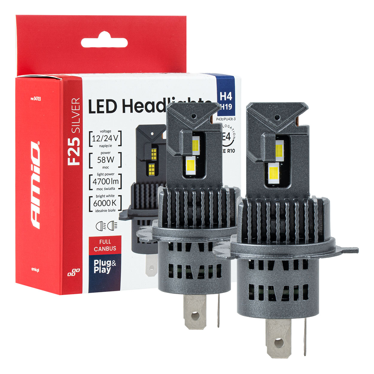 KIT LED AMIO F25 SILVER FULL CANBUS H4/H19 54/58W 12/24V