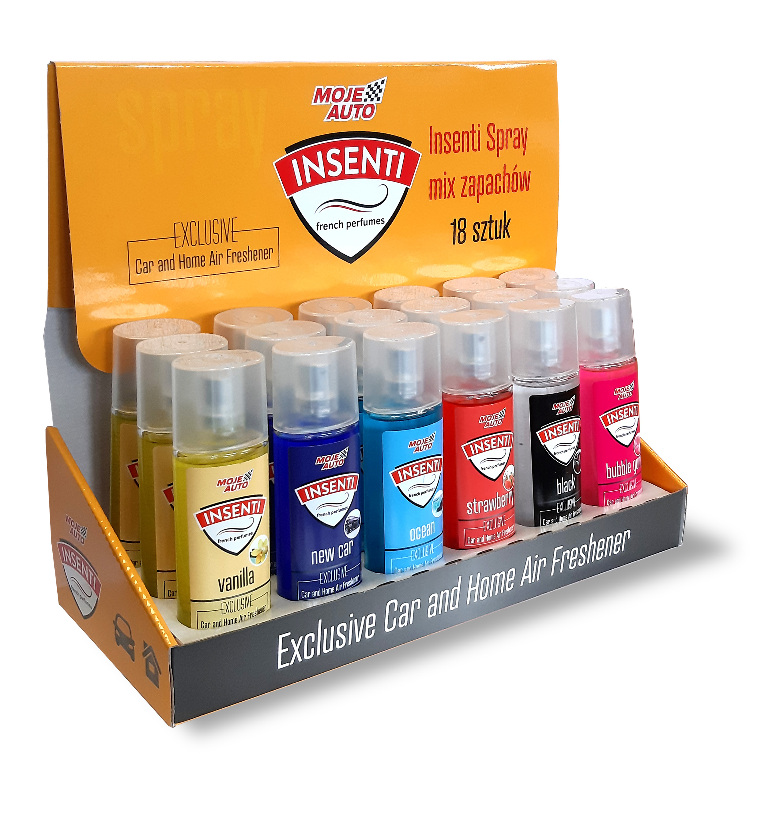 MOJE AUTO INSENTI FRAGR&Acirc;NCIAS SPRAY 50ml MIX AROMAS 18PCS