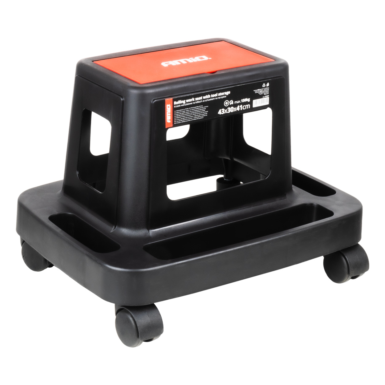 ASSENTO TRABALHO C/ RODAS E ARRUMA&Ccedil;&Atilde;O P/ FERRAMENTAS 150kg