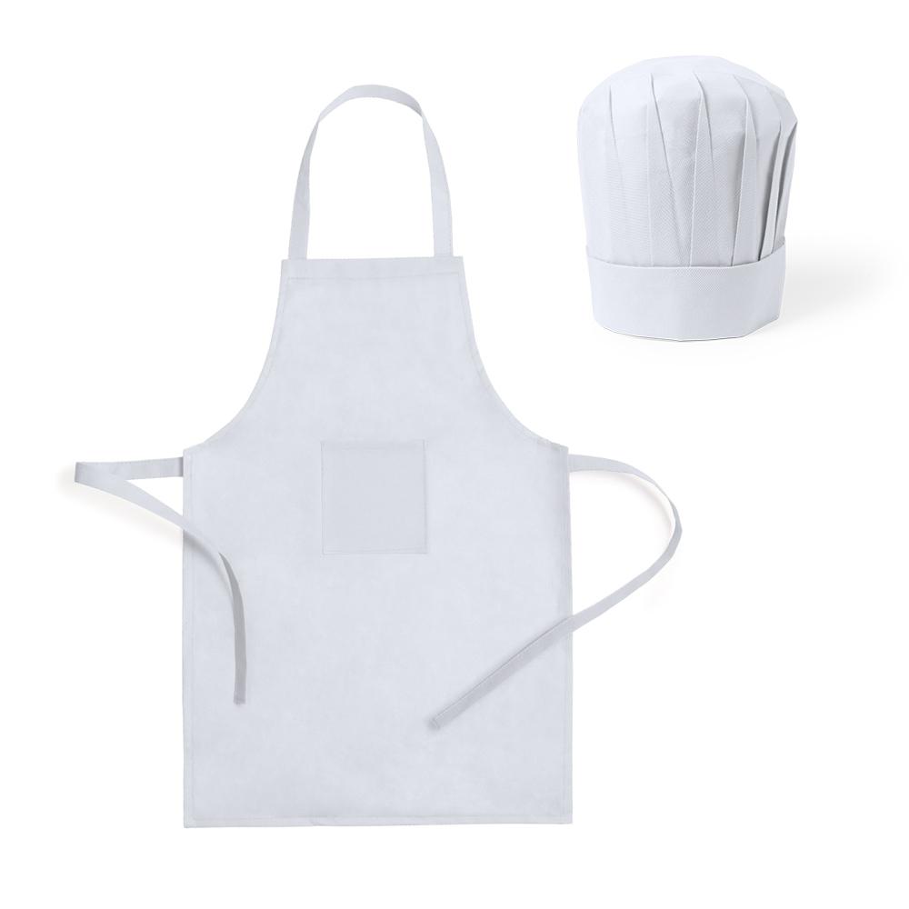Avental e Chapéu de Cozinheiro Criança Non-Woven Branco