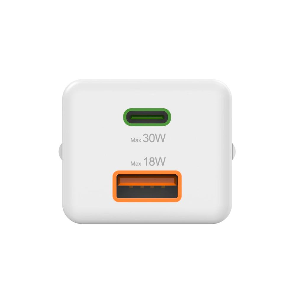 Carregador USB-C + USB-A 30W Rápido Mini-charger Branco