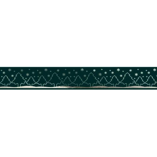 Washi Tape Verde com Pinheiros Prateados 30mmx10m