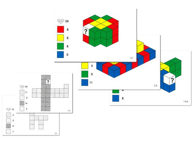 Cartões com Exercícios para Cubos Coloridos 2cm - Conj. 16 cartões