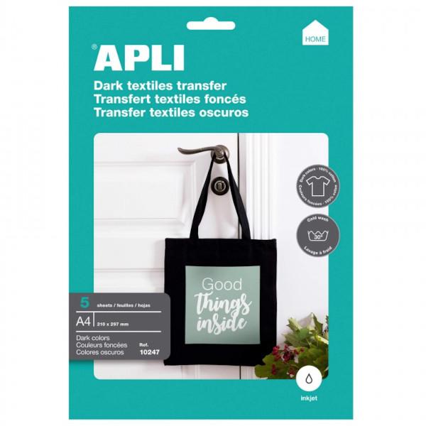 APLI - Papel Transfer Textil Cores Escuras - Pack 5 Folhas