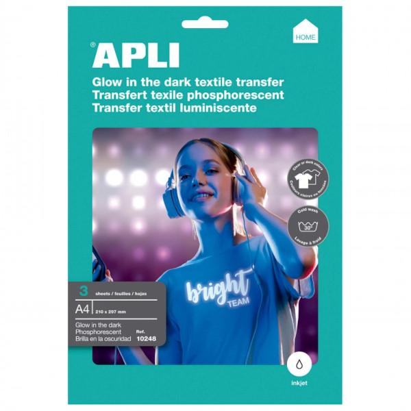 APLI - Papel Transfer Textil Fosforescente - Pack 3 Folha