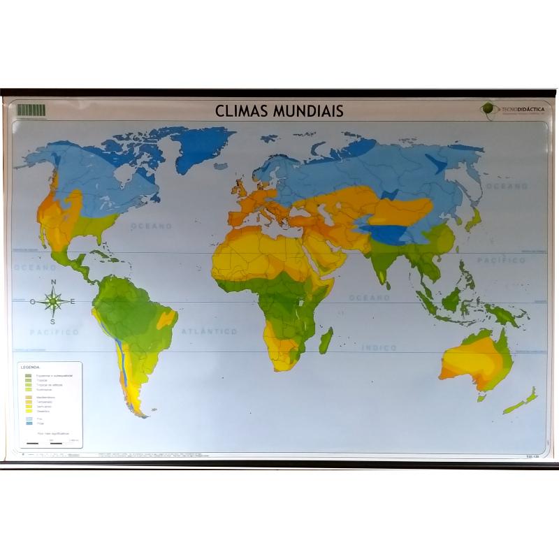 Mapa Plastificado 120x80cm - Climas Mundiais