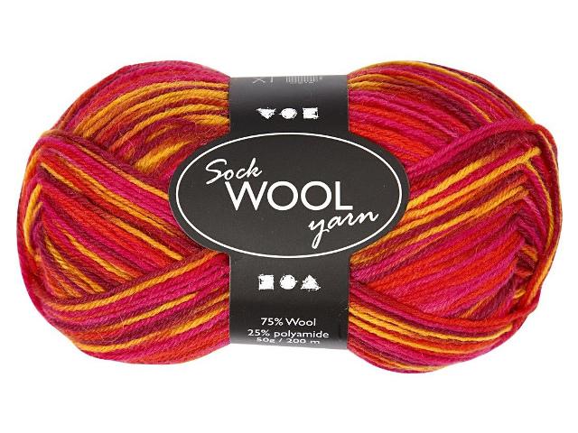 Sock Fio de Lã e Políamida - Rolo com 200m Multicor Vermelho, Rosa, amarelo...