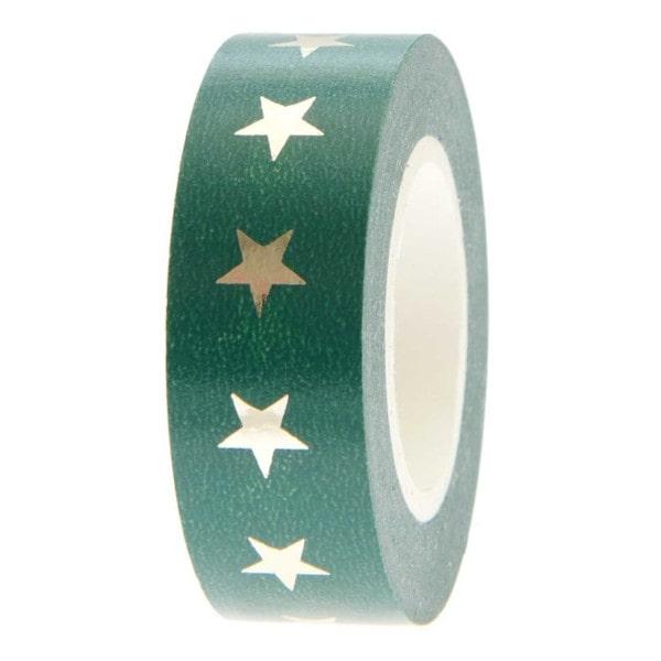 Masking Tape (Washi Tape) - Verde com Estrelas Douradas