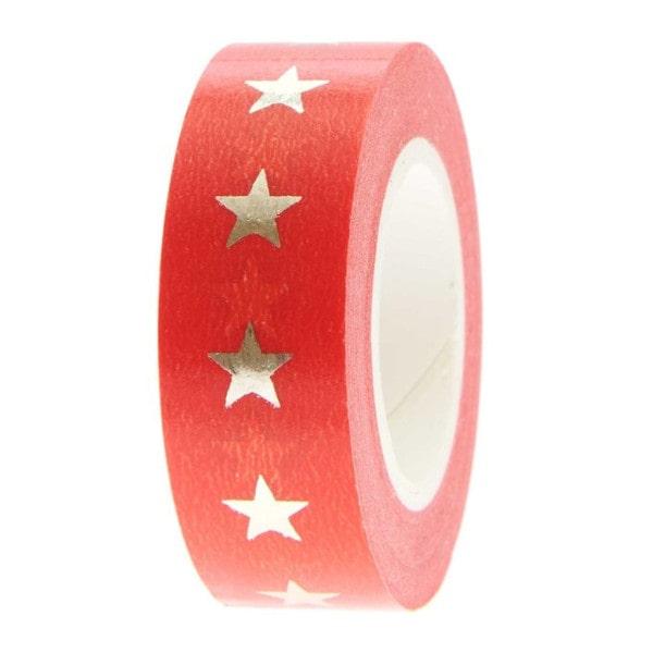 Masking Tape ( Washi Tape) - Vermelho com Estrelas Douradas