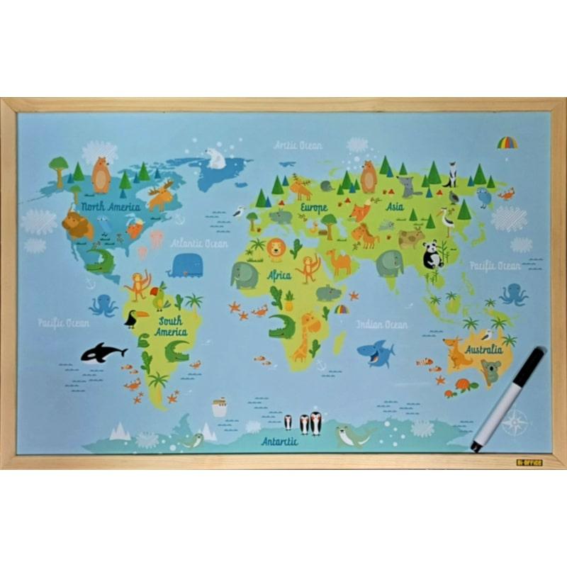 Quadro com Mapa Mundo Zoo 60x40cm