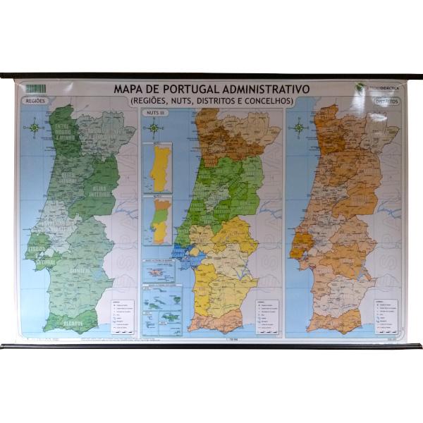 Mapa de Portugal Administrativo - Regiões, NUTS, Distritos