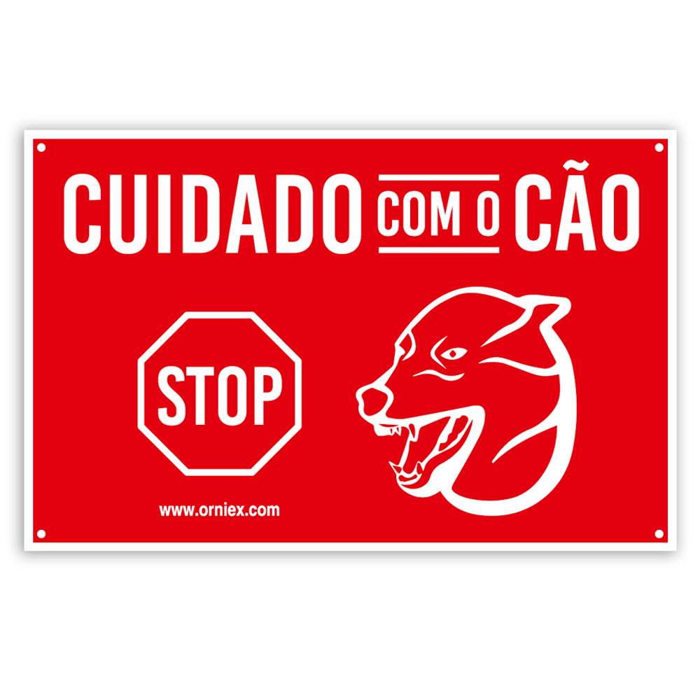 PLACA DE ALUMÍNIO "CUIDADO COM O CÃO - STOP"