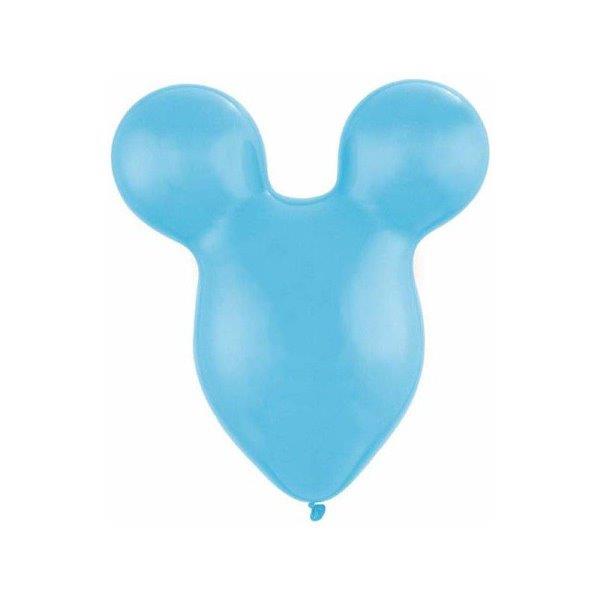 50 Balões Látex 15" Cabeça Mickey - Azul Céu Qualatex