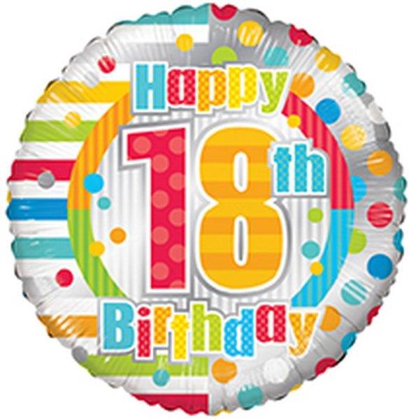 Balão Foil 18" Happy Birthday 18th - Dots & Stripes Kaleidoscope