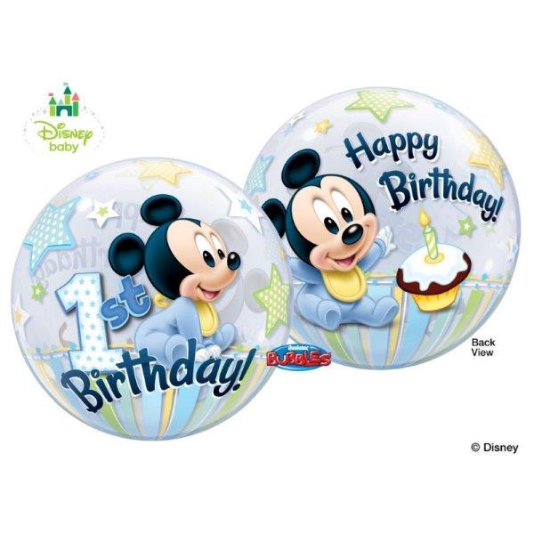 Globo Bubble Mickey 1º Cumpleaños Qualatex