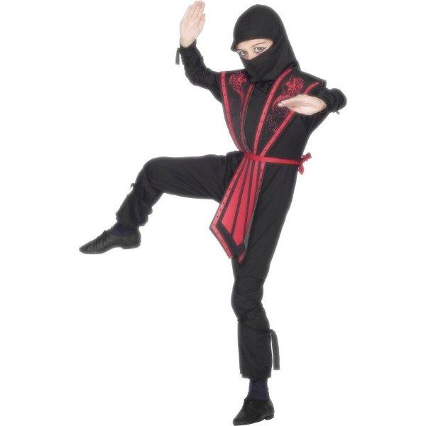 Fato Ninja Criança Preto e Vermelho - Tamanho 10-12