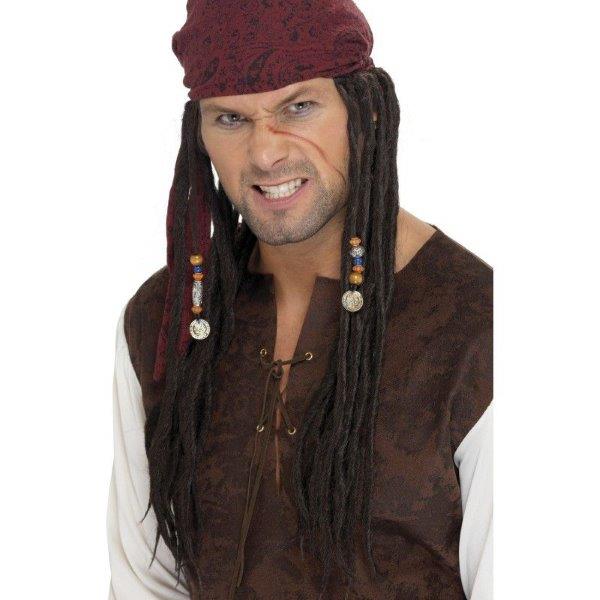 Cabeleira Pirata com lenço Castanho Smiffys