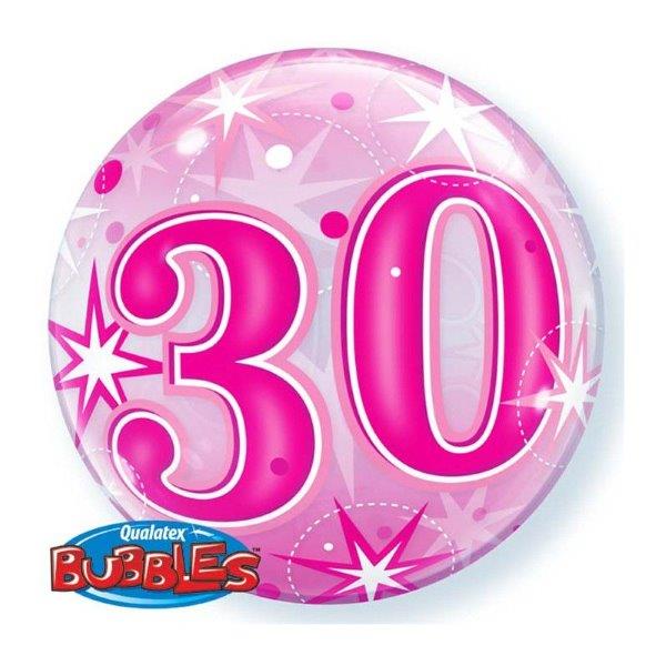 Globo Bubble 22" 30 Años Pink Starbust Sparkle Qualatex