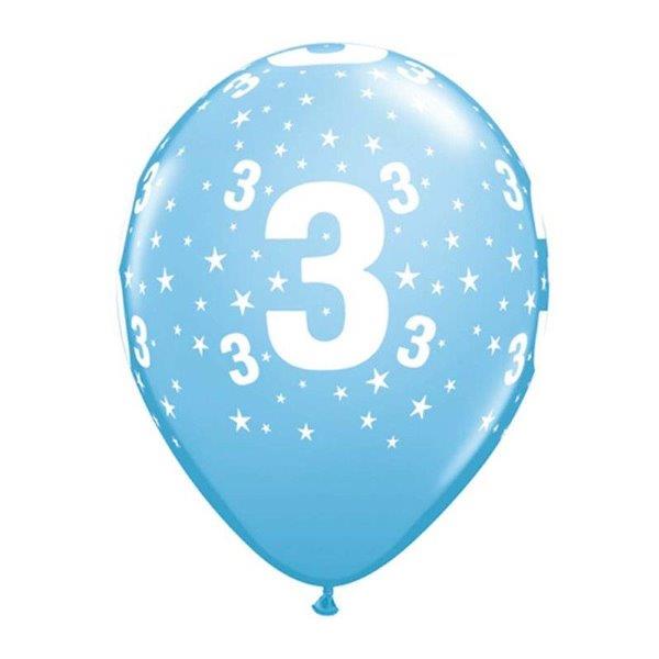6 Balões impressos Aniversário nº3 - Pale Blue
