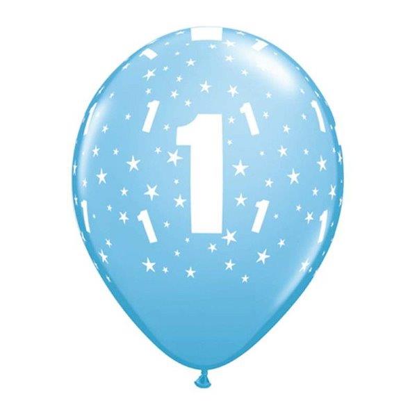 6 Balões impressos Aniversário nº1 - Pale Blue Qualatex