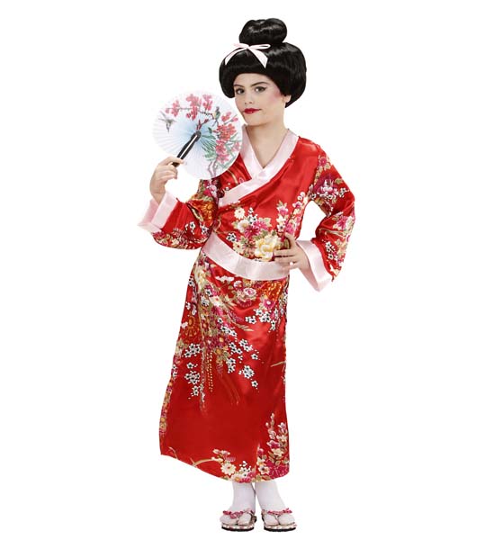 Disfraz de Mujer Japonesa Geisha de Color Rojo para Adulto