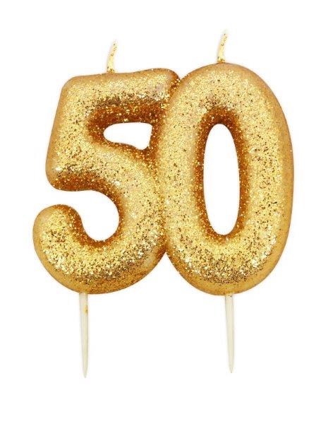Vela número 50 oro con purpurina - Dekora  50 aniversario, Velas de  cumpleaños, Purpurina