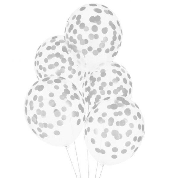 5 Balões Látex Impressos Confettis - Prata