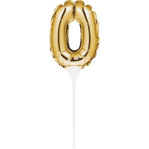 Topo de Bolo Mini Balão Foil nº 0 - Ouro