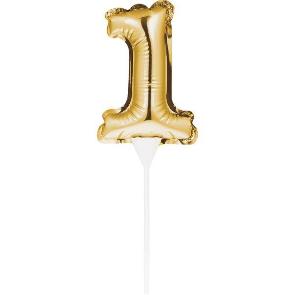 Topo de Bolo Mini Balão Foil nº 1 - Ouro