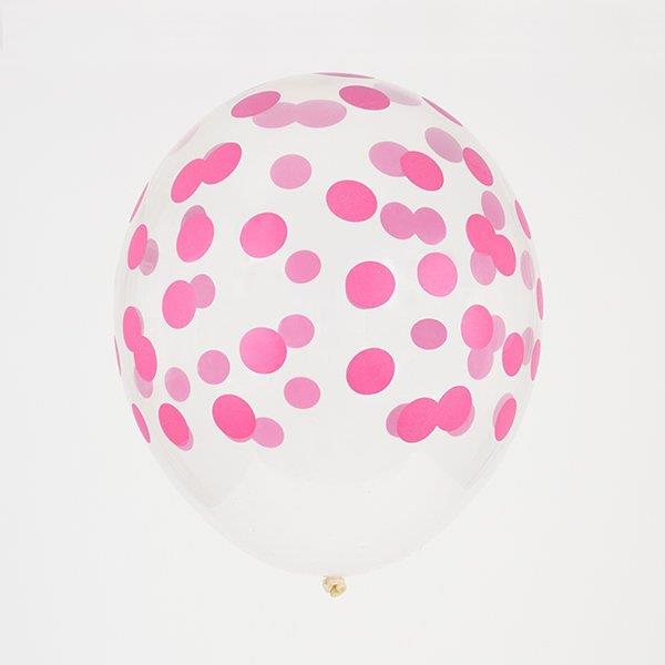 5 Balões Látex Impressos Confettis - Rosa Choque