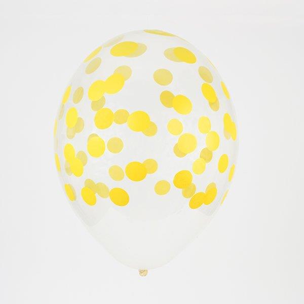 5 Balões Látex Impressos Confettis - Amarelo