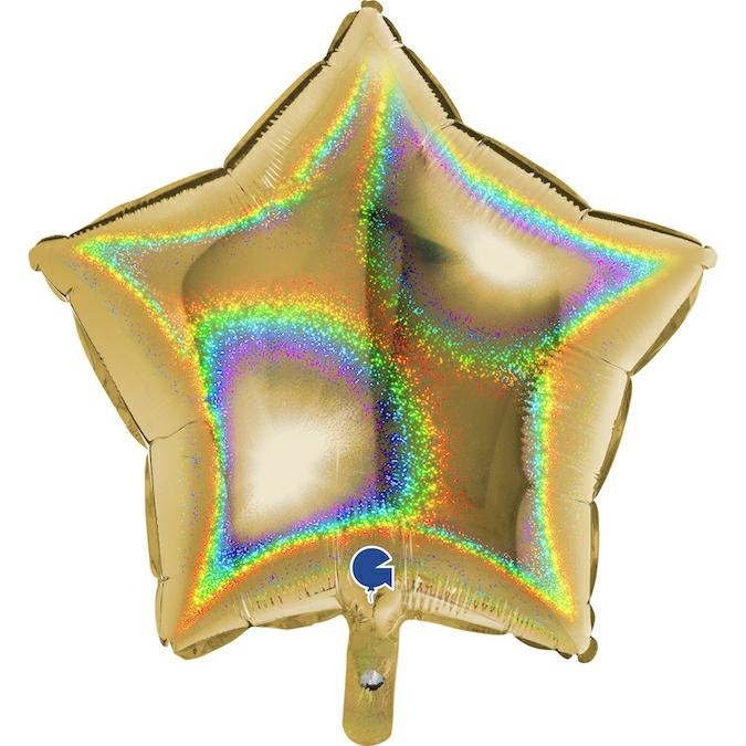 Balão Foil 18" Estrela Glitter Holográfico - Ouro Grabo