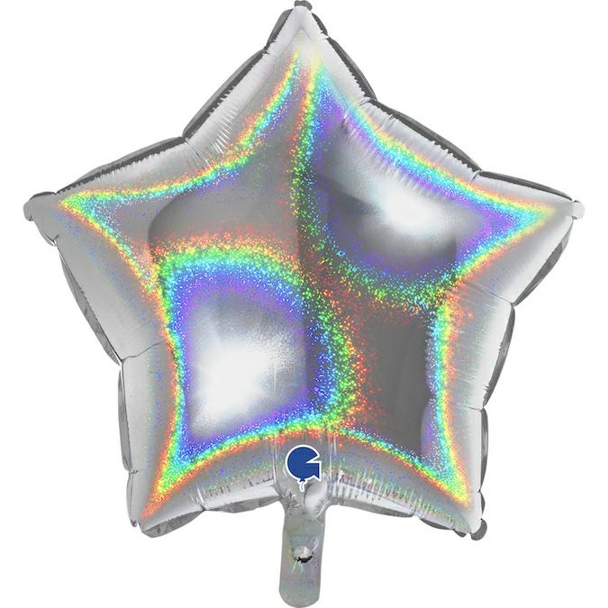 Balão Foil 18" Estrela Glitter Holográfico - Prata Grabo