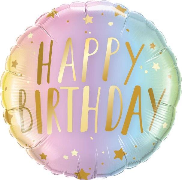 Balão Foil 18" Pastel Happy Birthday Stars Qualatex
