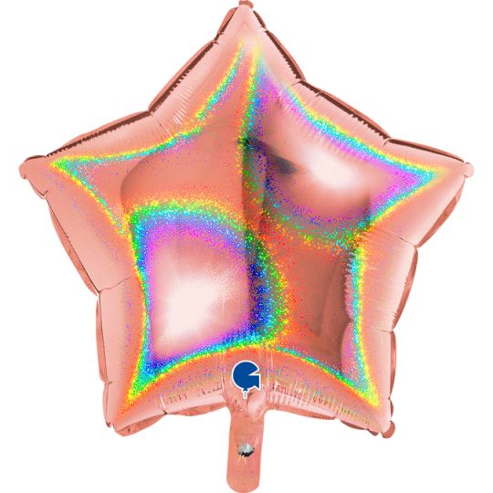 Balão Foil 18" Estrela Glitter Holográfico - Rose Gold Grabo