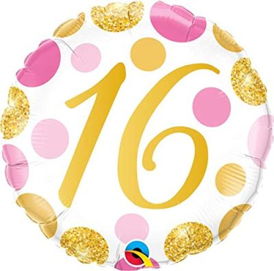 Balão Foil 18" Pink & Gold Dots 16 Qualatex