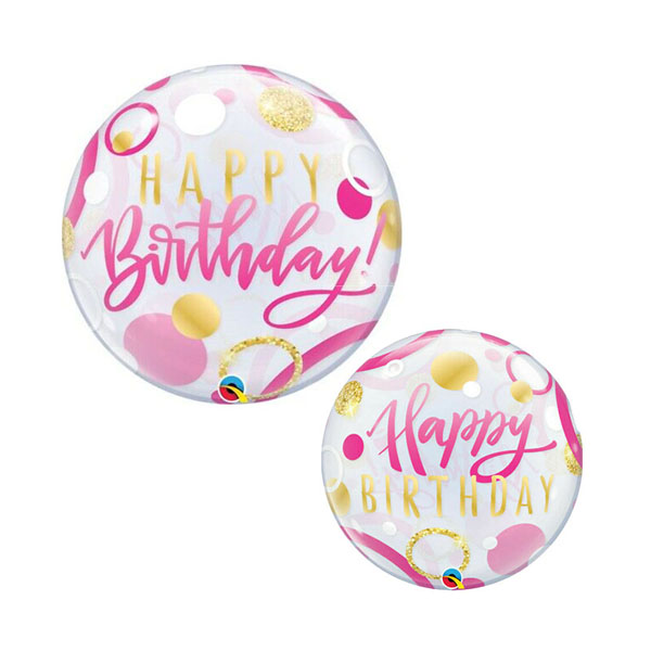 Globo Bubble 22" Happy Birthday Pink & Gold Dots Qualatex