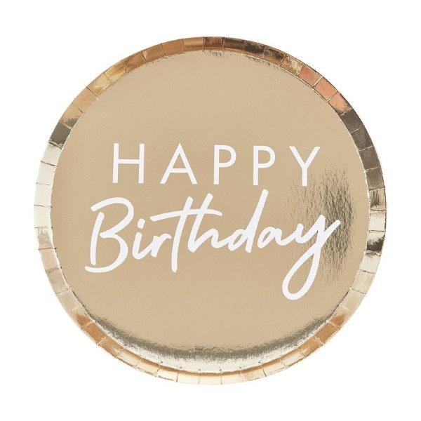 Platos Foil Happy Birthday - Oro