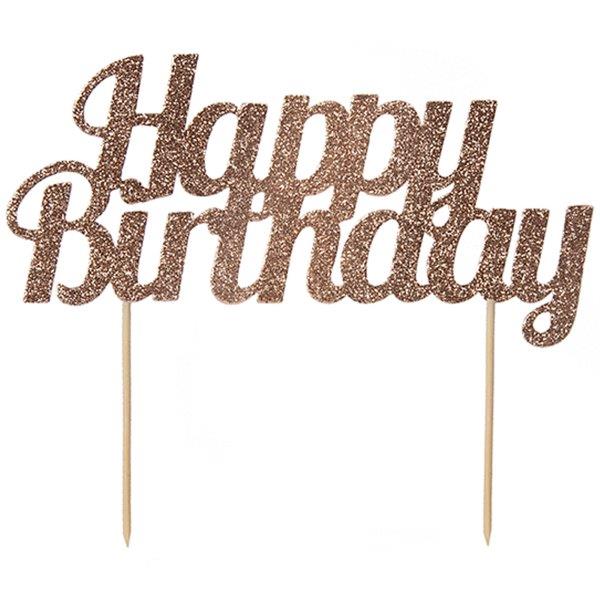 Rose Gold Glitter Script Happy Birthday Balloon Cake Topper Set – Partillc