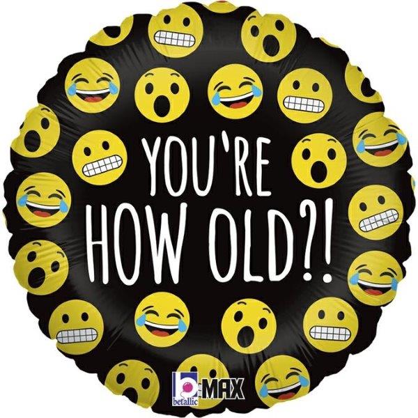 Globo de foil de 18" Emoji ¿Cuántos años tienes? Grabo