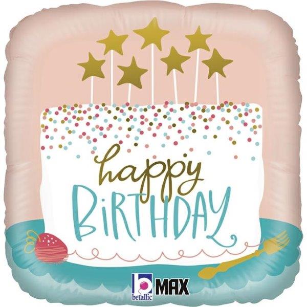 Pastel de cumpleaños con confeti y globo de foil de 18