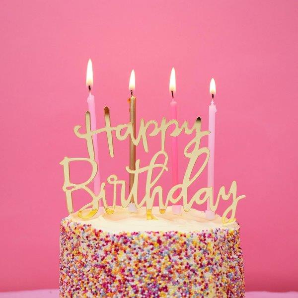 Cake Topper Happy Birthday - Ouro