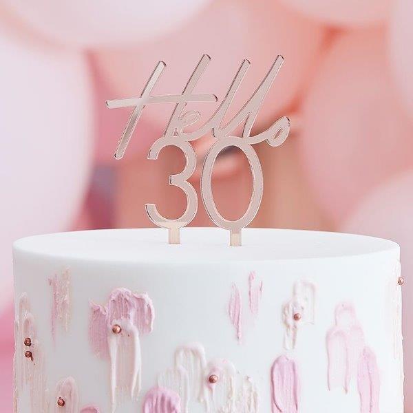 Topo de bolo de aniversário de 30 anos, topo de bolo de aniversário adulto  para decoração de festa de 30 anos - Glitter de ouro rosa