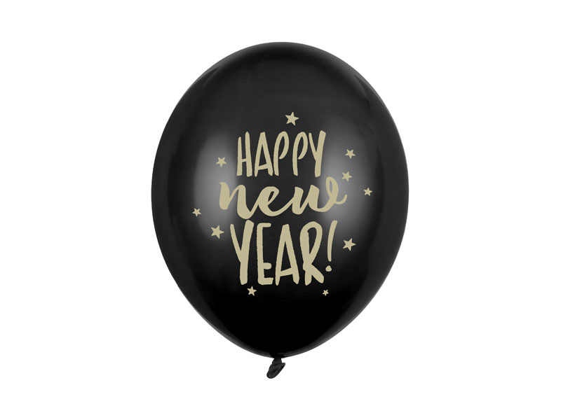 6 Balões impressos 30cm, Happy New Year PartyDeco