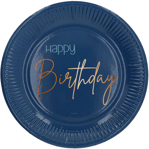 Platos azules verdaderos de happy birthday